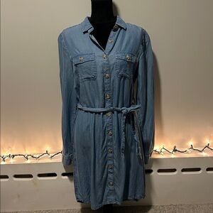 SO denim Long Sleeve Shirt Dress